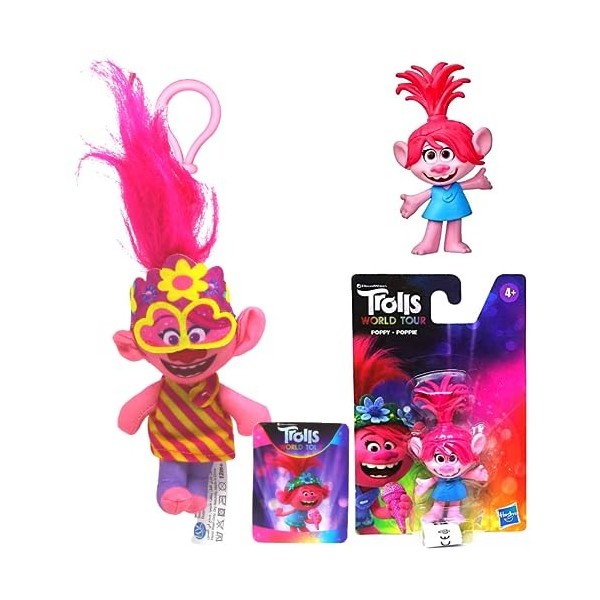 Trolls World Tour – Lot de 2 pinces à sac de 15 cm et 8 cm Figurine de collection Coquelicot