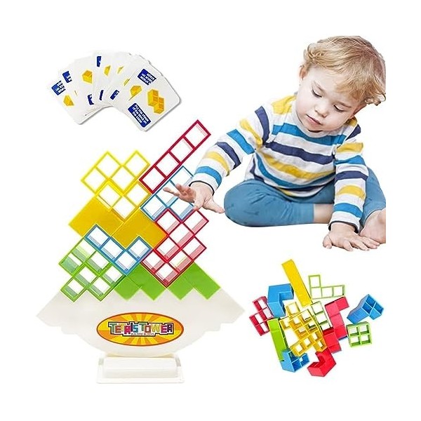 NESKTS Jeu déquilibre Tetra Tower 16/32/48 - Bloc de construction polyvalent - Blocs de jeu Tetris pour enfants et adultes -