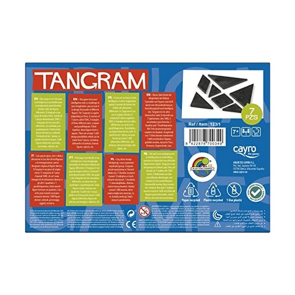 Cayro Tangram In Scatola Di Plastica | Gioco Educativo E Rompicapo Per Bambini E Adulti | 7 Pezzi E Libro Figure Incluse | Da 7 A 99 Anni