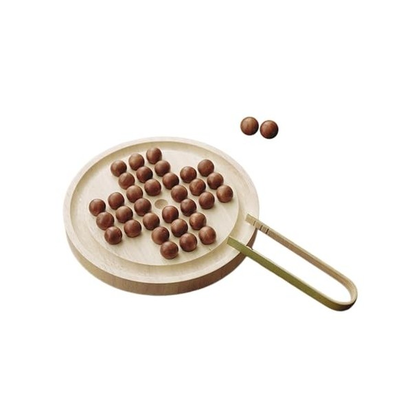 Folpus Peg Solitaire jeu de société stratégie jeu de société décor de bureau avec 32 chevilles jeu de société Solo, Bois Peti