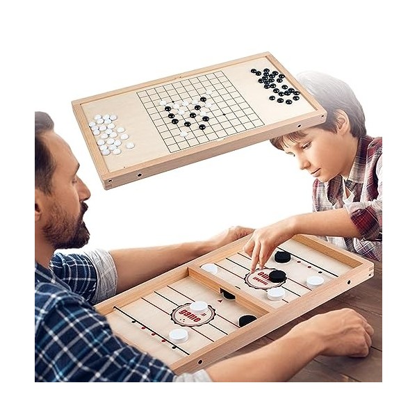 2en1 Table Hockey en Bois, société RapiSlingpuck, Coffret Jeux Société Famille, Plateau Bataille, Convient pour linteraction