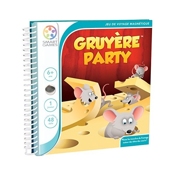 SmartGames - Gruyère Party - Jeu de Voyage Magnétique - Placez les Tranches de Fromage autour des Têtes de Souris - 48 Défis 