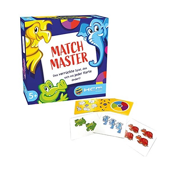 HCM Kinzel 55163 Match Master Jeu de Cartes Réaction Rapidité & Attention avec Animaux, Couleurs & Chiffres pour 2 à 6 Joueur