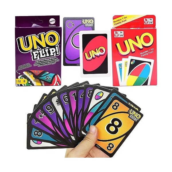 OBLRXM U-NO Jeu de société, U-no Flip, 2PCS, Jeu de société et de 108 Cartes, Jeu de Société, Jeu Apéro, Jeux de Cartes, pour