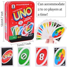 OBLRXM UNO Jeu de société, UNO Boîte Métallique, UNO Card Game, U-NO Jeu de Cartes, Jeu de société et de 108 Cartes, pour Tou