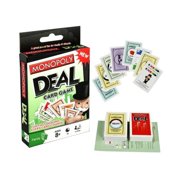 Monopoly Deal Jeu de Carte, Version Anglaise Jeux de Cartes, Monopoly Deal Cartes avec 108 Cartes Convient aux Enfants et aux
