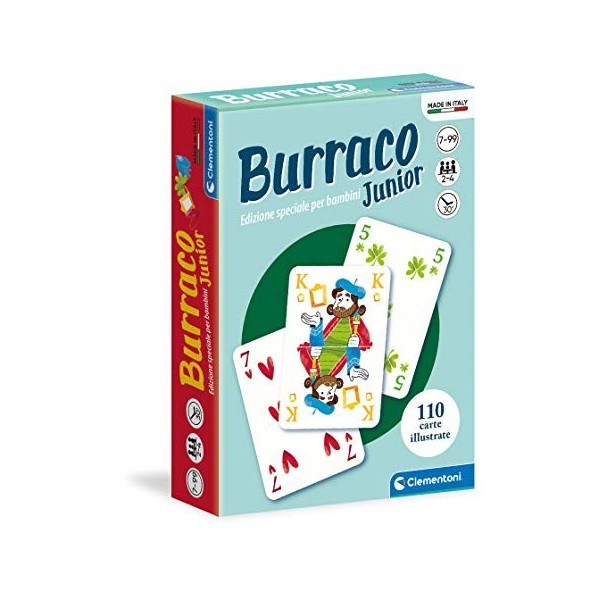 Clementoni - Cartes à Jeu-Burraco Junior-Made in Italy-Jeux pour Toute la Famille Version en Français , 7 Ans+, 16291