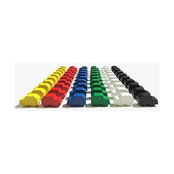 Jeu de jetons en bois pour jeux de société, voiture – petites voitures 21 x 12 x 8 mm 6 couleurs, 6 x 10 voitures 