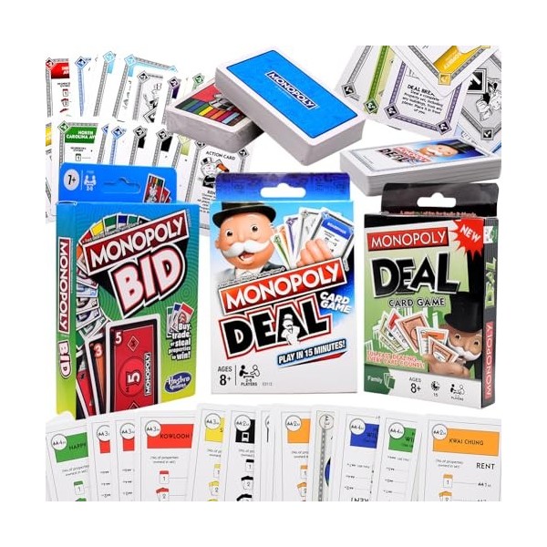 Ensemble de 3pièces Monopol-y Jeux de Cartes ，3,2.1 Bid Jeu de Societe，3,2.1 Monopol-y et Deal Jeu de Cartes à Jouer Rapide p