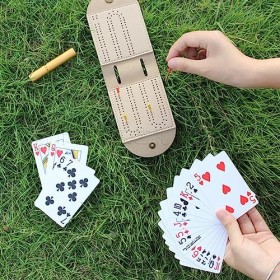 Cabilock Ensemble De Jeu De Plateau De Cribbage en Bois Plateau De Piste Pliable avec Chevilles Et Pont en Métal Jeu De Carte