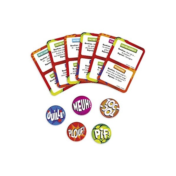 Janod - Whats The Plouf - Jeu de Société Enfant - Quiz Inversé - 40 Cartes + 5 Tuiles Rondes - Jeu de Logique et de Rapidité