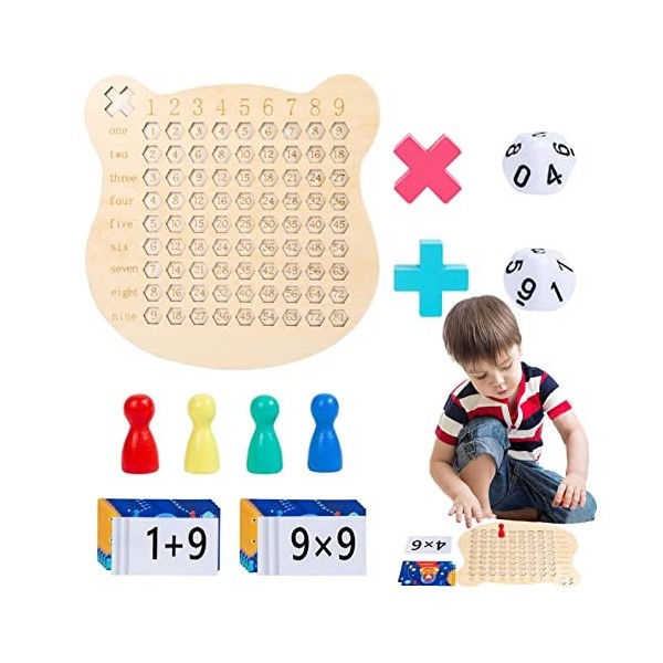 YJYQ Jeu de société d’Addition de Multiplication Montessori en Bois | Jeux daddition 2 en 1 | Jeu de Multiplication éducatif