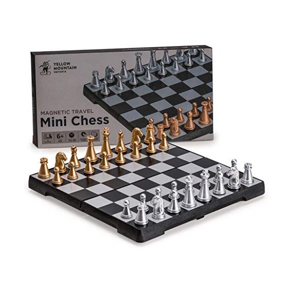 Jeu D'échecs Magnétique De Voyage - 20 Pièces Avec Plateau Pliable, Inclut Jeu De Dames
