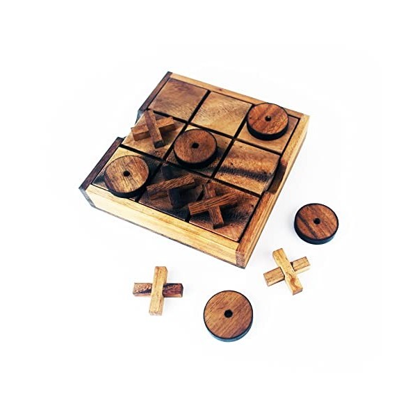 Tic Tac Toe Jeu classique en bois 14 x 14 cm Planche de voyage Jouet pour enfants et adultes Décoration dintérieur Coffret c