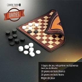 WOGAMAT Game Tubes® Dames, avec Tapis de Jeu néoprène + 40 pions en Bois - Les Kits Deluxe de Grands Classiques du Jeu en Tub