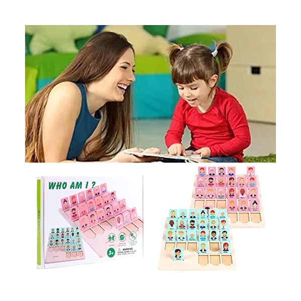 PW TOOLS Cartes en Bois Devinez Qui Jeu, Question Rapien Bois devinettes en Famille, Jeu interactif éducatif pour garçons et 