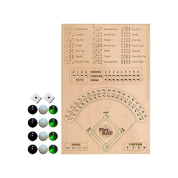 Kichirou Plateau dés Baseball - Plateau Flipper Sport en Bois | Chiffres mathématiques Classique avec 12 Flippers en Verre, s