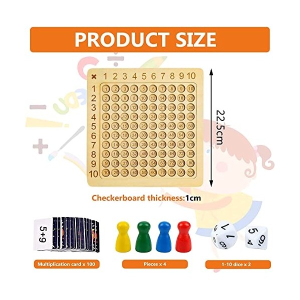 DONGSZQ Jeux de Plateau Table de Multiplication, Table de Multiplication en Bois,Montessori Mathématique Jeu De Cartes De Mul