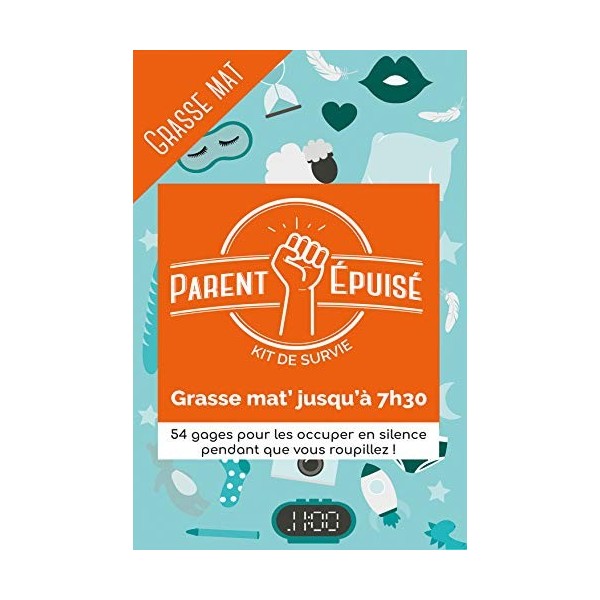 Parent épuisé Kit de survie : Grasse mat’ jusquà 7h30 | Jeu de société | À partir de 4 ans | 2 joueurs