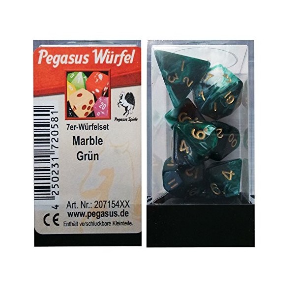 Pegasus Spiele Zubehör 207154 X X X X X dés en marbre Vert Accessoire de Jeu dans Une boîte en Acrylique Ensemble de 7 