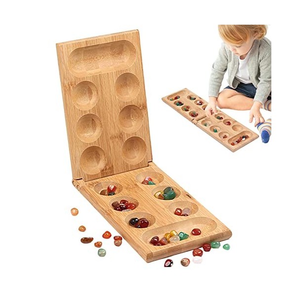 WILLAB Ensemble de Jeu de société Mancala en Bois | Jeu de stratégie Portable et éducatif à Deux Joueurs,Jeu de société pour 