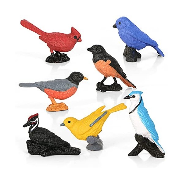 Morofme Lot de 7 mini figurines doiseaux pour gâteaux et cupcakes,Décoration miniature doiseaux,Oriole Robin,Cardinal,Jouet