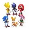 Kaimeilai Figure Sonique, 6 Pièces Soniques Figurines Sonic Cake Topper, Sonic Shadow Tails Personnages Figure Jouets, Sonic 