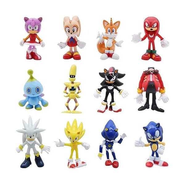 Sonic Décoration De Gâteau, 12 pcs Sonic Figurines Mini Figurine Jouet, Sonic The Hedgehog Mini Figurines Sonic Le Hérisson G