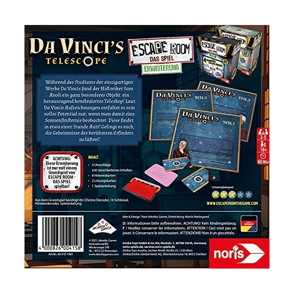 noris- Escape Room Extension Da Vincis Telescope – Familles et Jeu de société pour Adultes – Jouable Uniquement avec Le déco