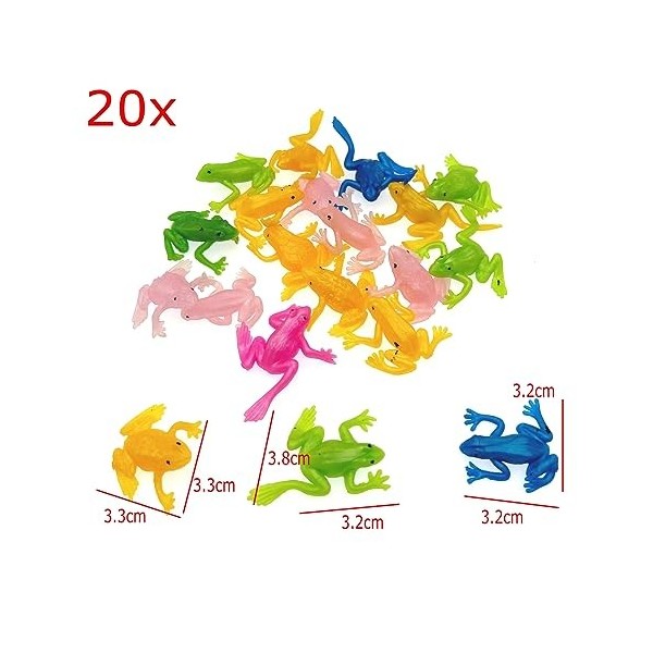 JZK 20 x Jouets de Grenouilles Extensibles en Caoutchouc Colorés Ensemble de Faux Animaux Jouets de Fête pour Enfants Cadeaux