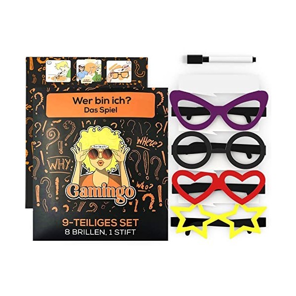 Gamingo Qui suis-Je Jeu pour Adultes & Adolescents - Devine Tête - Jeux pour la Famille - Jeux de Plage pour Adultes, 8 Lunet