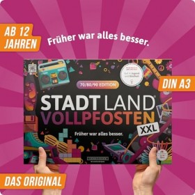 DENKRIESEN - Ville Land VOLLPFOSTEN® - Édition 70/80/90 - Autrefois Tout était mieux. - A3 | Bloc de jeu | Cadeau danniversa