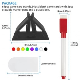 Lot de 64 Supports de Cartes de Jeu 8 Couleurs , 64 Cartes de Jeu Vierges, avec 2 marqueurs effaçables et Une boîte en Plast