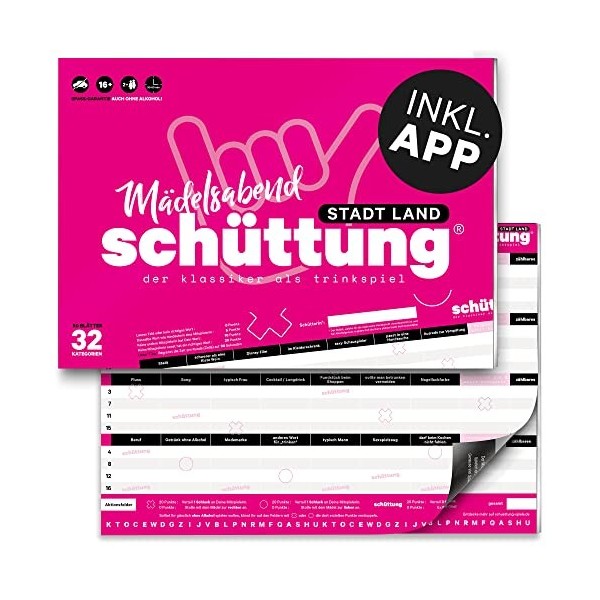 schüttung® Filles Soirée urbaine Land Version + application gratuite | Le classique 2021 Reloaded comme jeu à boire pour adul