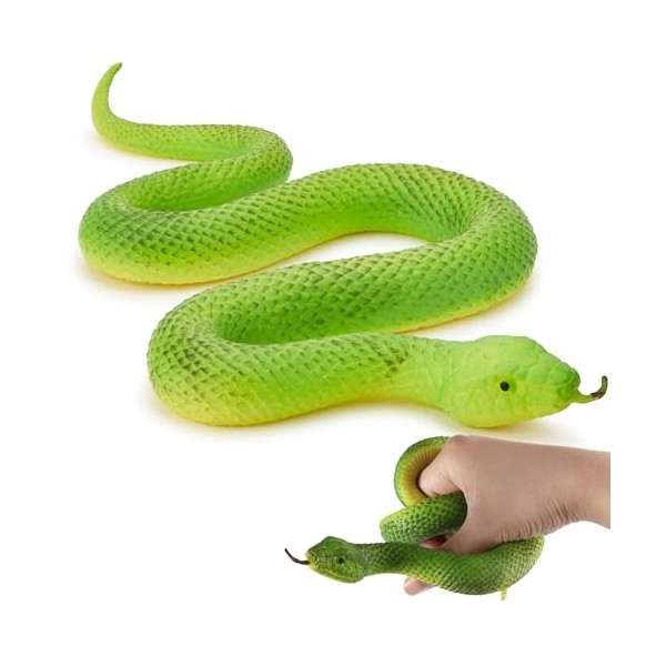 Zappi Co Figurine serpent réaliste verte en forme de feuille de bambou – Jouet en caoutchouc souple réaliste pour jeu de simu