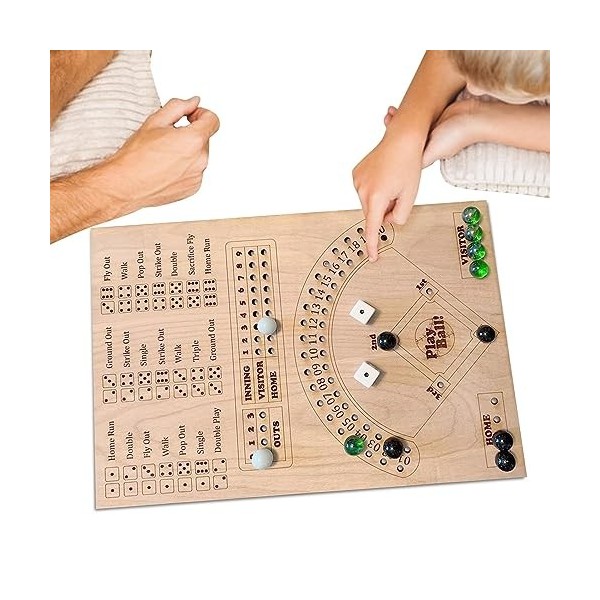 Peegsan Plateau dés Baseball - mathématiques sur Table en Bois avec dés - Chiffres mathématiques Classique avec 12 Flippers e