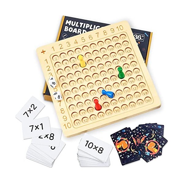 Jeux de Plateau Table de Multiplication en Bois, Tableau de Multiplication Jeu de Société de Multiplication Montessori, pour 