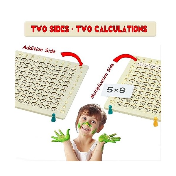 VingaHouse Multiplication Tableau daddition Jeu Toy Enfant Montessori Bois Jeu de Tableau Jouetsde Mathématiques Tableau de 