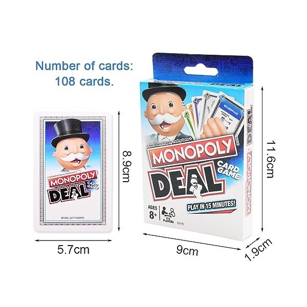 IOSCDH 2pcs Monopoly-Deal Jeu de Cartes à Jouer Jeux de Cartes Monopoly-Jeu de Societe Rapide Jeu de Plateau Classique pour 2