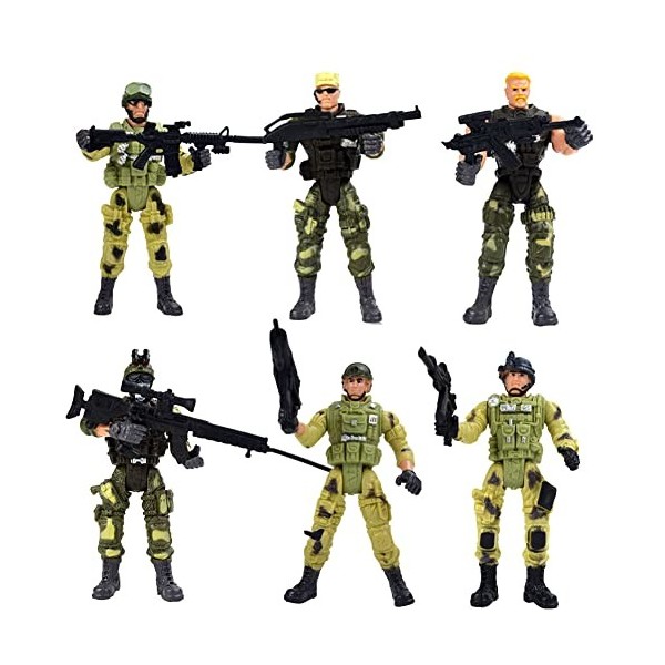 Ropniik 6pcs Special Forces Army Figurine Toy Modèle de Police Militaire Mobile avec Articulations et Armes Parents Enfants P