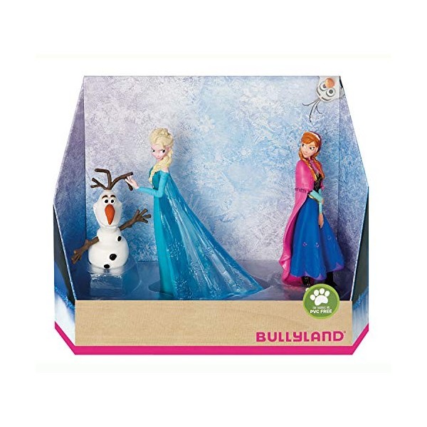 Bullyland 13446 - Set de figurines de jeu Princesse Elsa, Anna et Olaf de Walt Disney La Reine des Glaces, fidèles au détail,