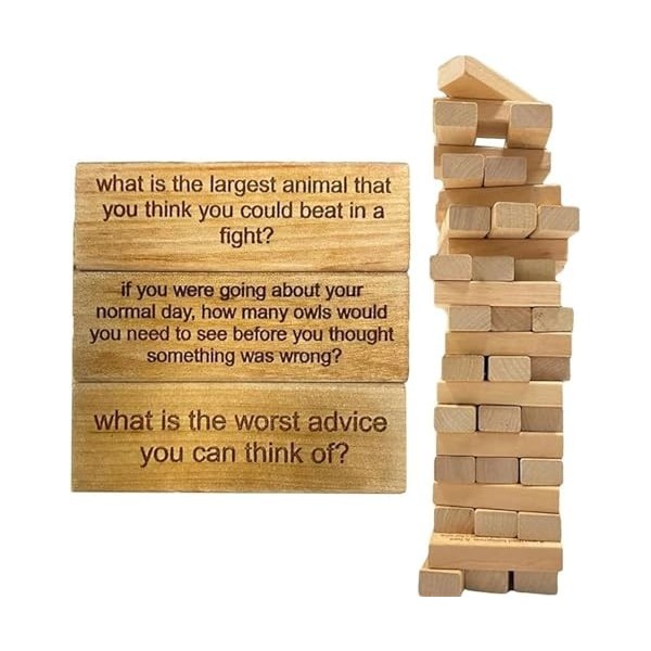 GAGALU Ice Breaker Questions Tumbling Tower Jeu de 54 pièces en bois, excellent jeu de fête de famille pour enfants et adulte