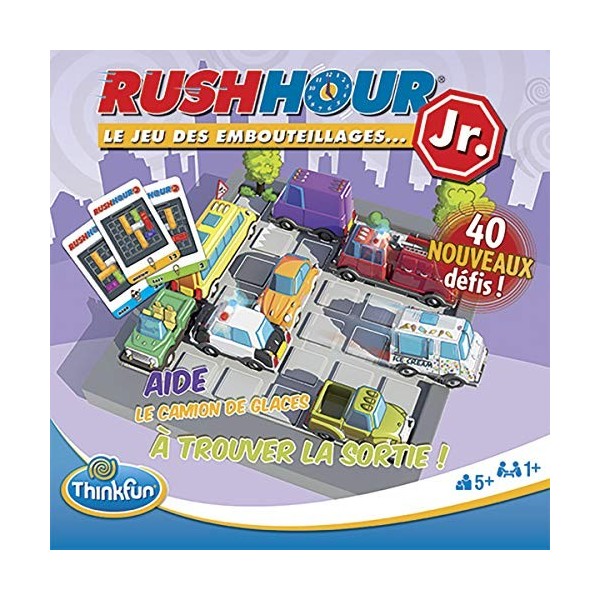 ThinkFun - Rush Hour Junior - Jeu de logique - Casse-tête - Embouteillage - 40 défis 4 niveaux - 1 Joueur ou plus dès 5 ans -