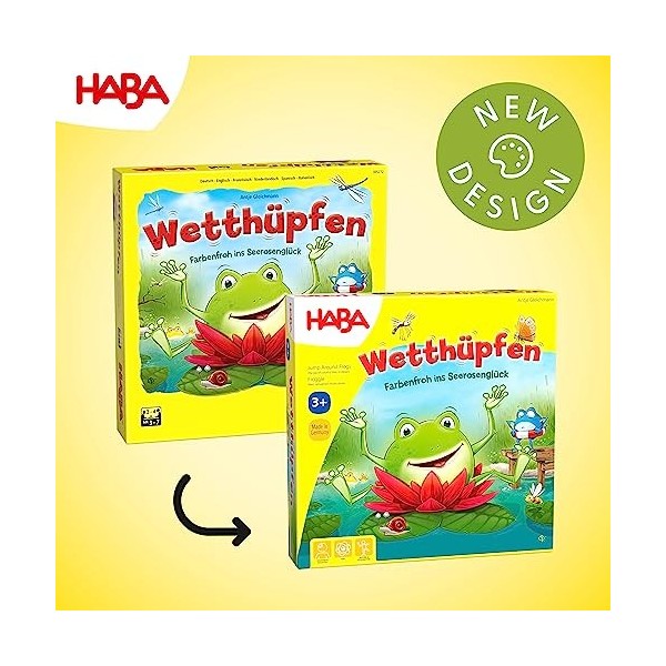 HABA 305272 Jump Around Frogs A Colourful Dice and Hopping Game! Whose Water Lily Will Bloom ﬁrst? for 2-4 Players, Aged 3-7 