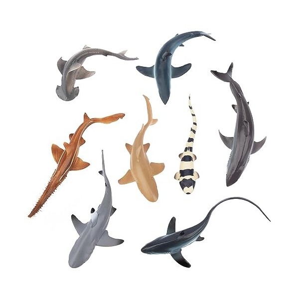 TOYMANY Lot de 8 figurines danimaux de requin océan - Jouet de requin marin avec requin marteau, requin blanc, requin citron