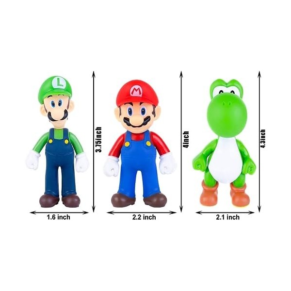 SALGIA 3 Pièces Mario Figurine Set,Mario Luigi Yoshi Action Figures Toy,Décoration de Gâteau Mario Figurine,Mini Figurines Mo