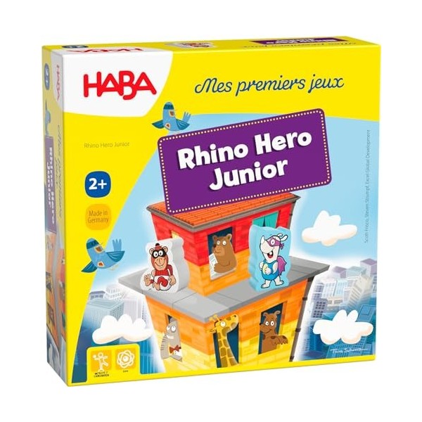 HABA - Mes premiers jeux – Rhino Hero Junior - 305913 - jeu de classement et de construction coopératif - 2 ans et plus