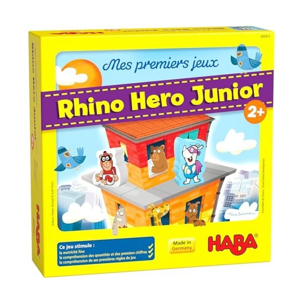 HABA - Mes premiers jeux – Rhino Hero Junior - 305913 - jeu de classement et de construction coopératif - 2 ans et plus