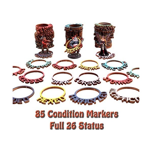 Byhoo Lot de 85 marqueurs d’état Donjon et Dragons, Accessoire de Suivi à Code de Couleur pour Figurines, Excellent pour Les 