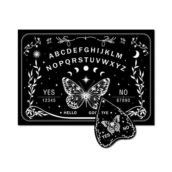 CREATCABIN Papillon Bois Spirit Board Parler Planches Ouija Lune Pendule Planche en Bois avec Planchette Dowsing Divination K